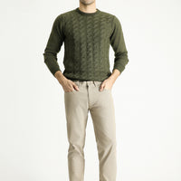 Mid Beige Regular Fit Standard Cut Patterned Lycra Canvas / Chino Trousers
