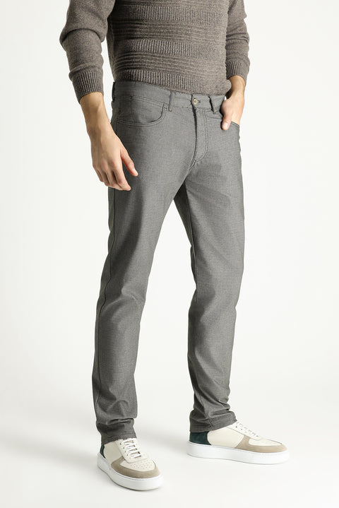 Medium Khaki Regular Fit Standard Cut Patterned Lycra Canvas / Chino Trousers