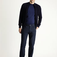 Mid Navy Slim Fit Patterned Stretch Canvas / Chino Trousers
