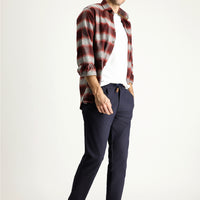 Dark Navy Slim Fit Skinny Elasticated Waist Drawstring Patterned Lycra Trousers