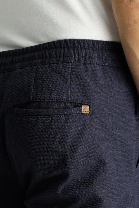 Dark Navy Slim Fit Skinny Elasticated Waist Drawstring Patterned Lycra Trousers