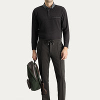 Bitter Coffee Regular Fit Standard Cut Elasticated Waist Drawstring Stretchy Knitted Trousers