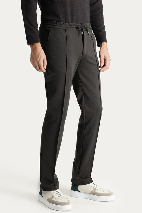 Bitter Coffee Regular Fit Standard Cut Elasticated Waist Drawstring Stretchy Knitted Trousers