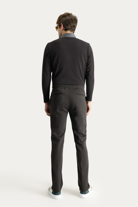 Bitter Coffee Regular Fit Standard Cut Elasticated Waist Drawstring Stretchy Knitted Trousers