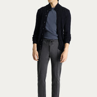 Dark Anthracite Regular Fit Standard Cut Elasticated Waist Drawstring Stretchy Knit Trousers