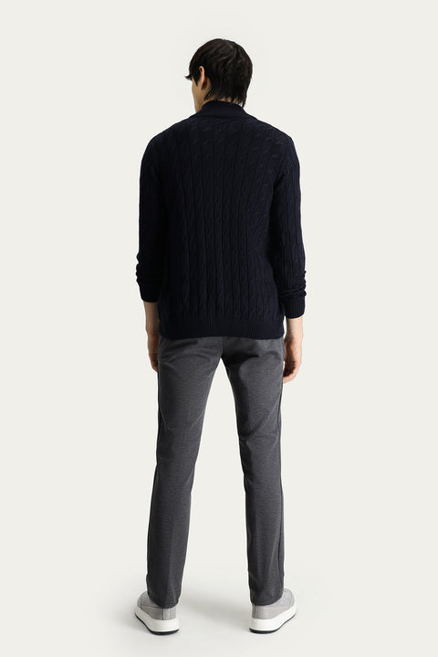 Dark Anthracite Regular Fit Standard Cut Elasticated Waist Drawstring Stretchy Knit Trousers