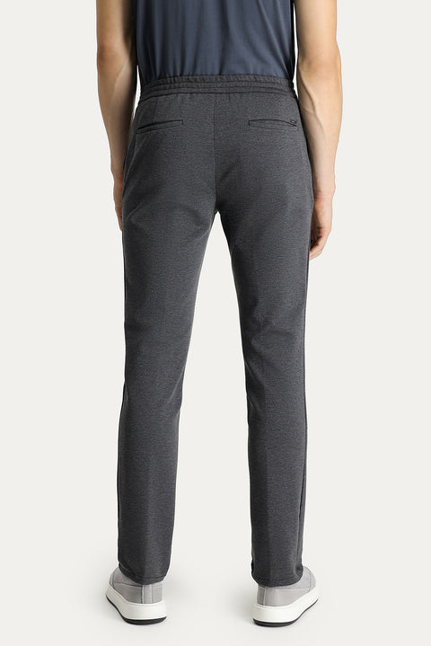 Dark Anthracite Regular Fit Standard Cut Elasticated Waist Drawstring Stretchy Knit Trousers