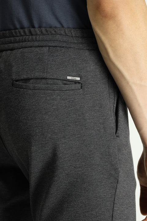 Dark Anthracite Regular Fit Standard Cut Elasticated Waist Drawstring Stretchy Knit Trousers