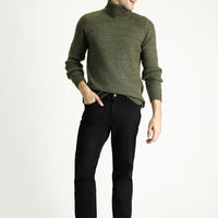Siyah Slim Fit Dar Kesim Beli Lastikli İpli Likralı Örme Kanvas / Chino Pantolon