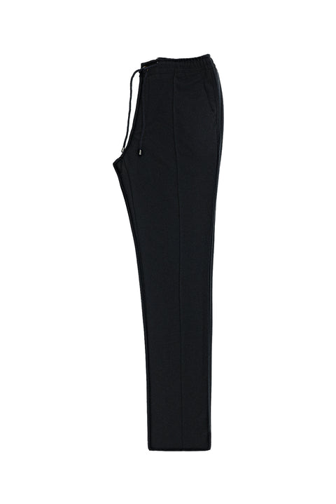 Koyu Lacivert Slim Fit Dar Kesim Beli Lastikli İpli Likralı Örme Kanvas / Chino Pantolon