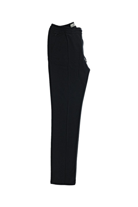 Koyu Lacivert Slim Fit Dar Kesim Beli Lastikli İpli Likralı Örme Kanvas / Chino Pantolon