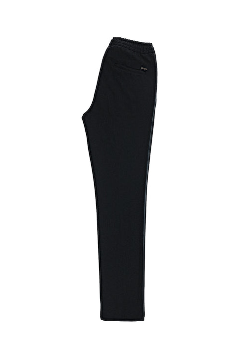 Koyu Lacivert Slim Fit Dar Kesim Beli Lastikli İpli Likralı Örme Kanvas / Chino Pantolon