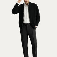 Dark Anthracite Slim Fit Drawstring Waist Stretchy Knitted Canvas / Chino Trousers