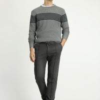 Mid Anthracite Slim Fit Tapered Waistband Drawstring Stretchy Knitted Canvas / Chino Trousers
