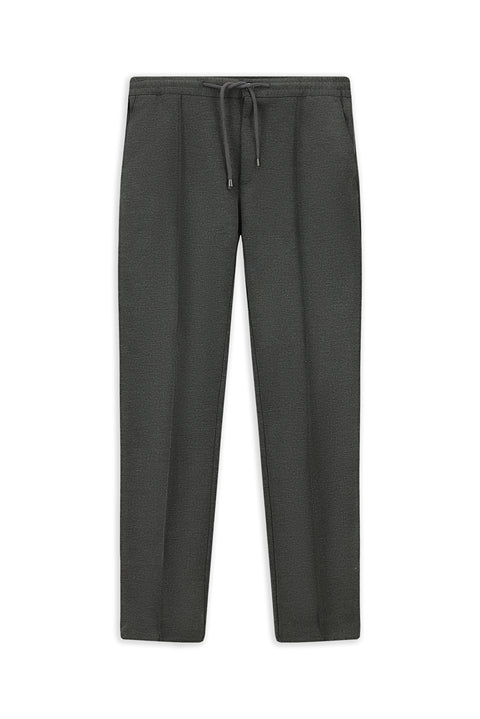 Mid Anthracite Slim Fit Tapered Waistband Drawstring Stretchy Knitted Canvas / Chino Trousers