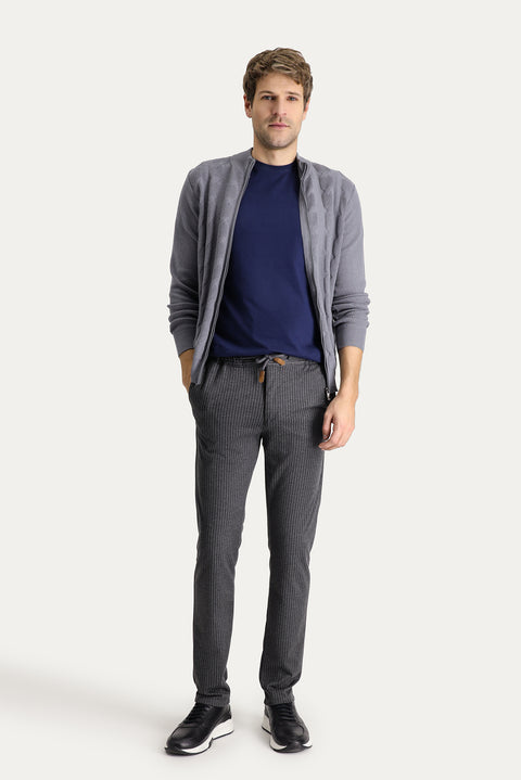 Dark Smoke Slim Fit Tapered Drawstring Waist Trousers