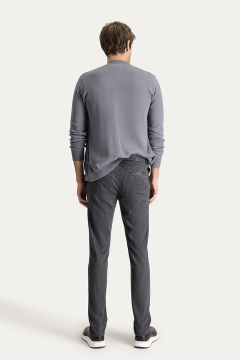 Dark Smoke Slim Fit Tapered Drawstring Waist Trousers
