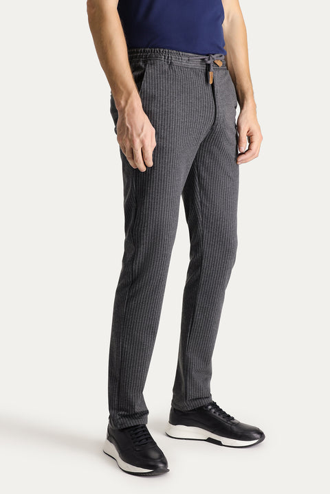 Dark Smoke Slim Fit Tapered Drawstring Waist Trousers