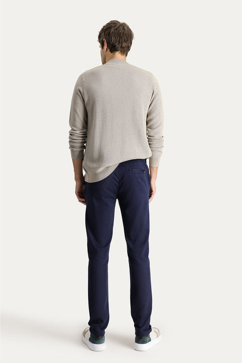 Dark Navy 6 Drop Regular Fit Standard Cut Elastic Waist Drawstring Striped Lycra Trousers
