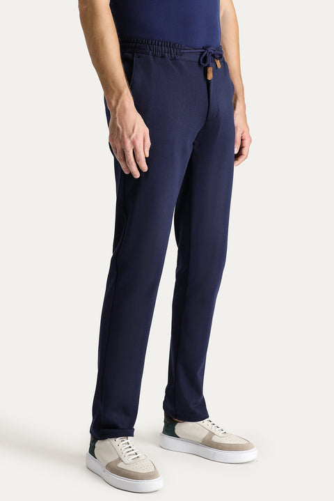 Dark Navy 6 Drop Regular Fit Standard Cut Elastic Waist Drawstring Striped Lycra Trousers
