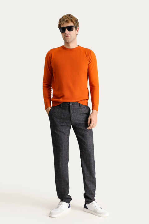 Koyu Lacivert Slim Fit Dar Kesim Ekose Likralı Kanvas / Chino Pantolon