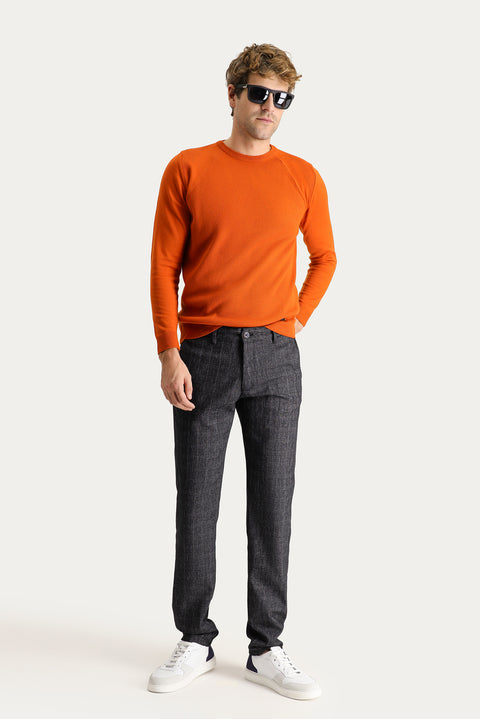 Koyu Lacivert Slim Fit Dar Kesim Ekose Likralı Kanvas / Chino Pantolon