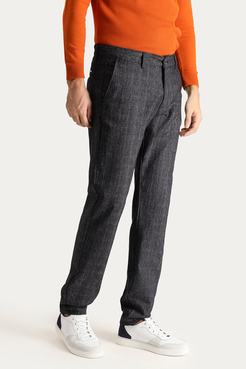 Koyu Lacivert Slim Fit Dar Kesim Ekose Likralı Kanvas / Chino Pantolon