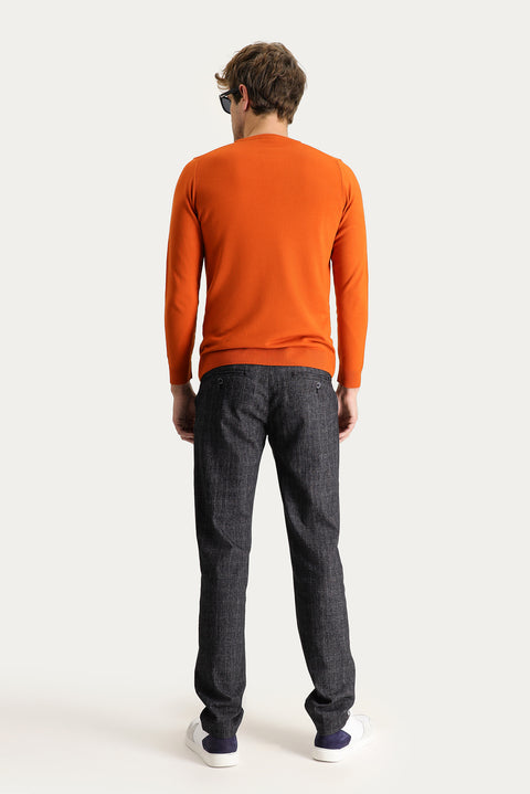Koyu Lacivert Slim Fit Dar Kesim Ekose Likralı Kanvas / Chino Pantolon
