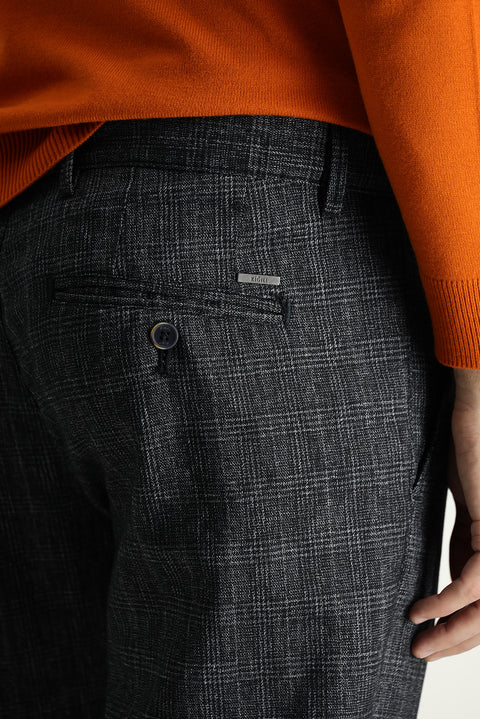 Koyu Lacivert Slim Fit Dar Kesim Ekose Likralı Kanvas / Chino Pantolon