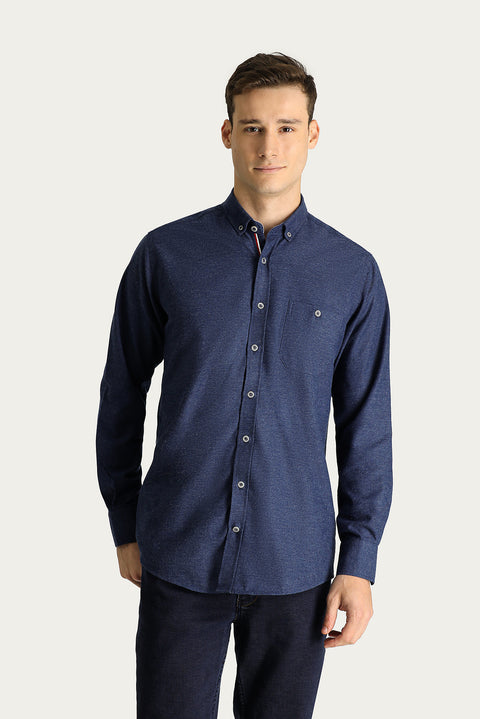 Medium Navy Long Sleeve Regular Fit Lumberjack Cotton Button-Down Collar Shirt