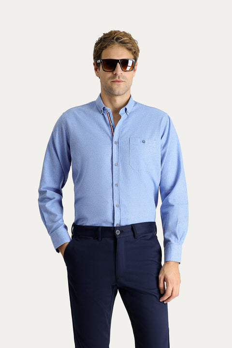 Aviator Blue Long Sleeve Regular Fit Lumberjack Cotton Button-Down Collar Shirt