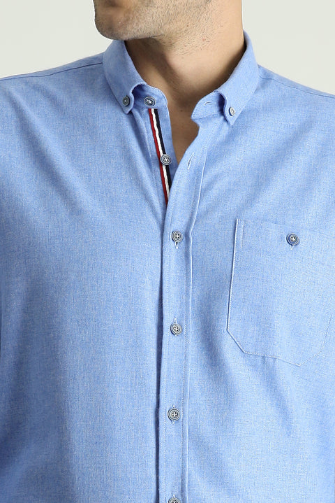 Aviator Blue Long Sleeve Regular Fit Lumberjack Cotton Button-Down Collar Shirt