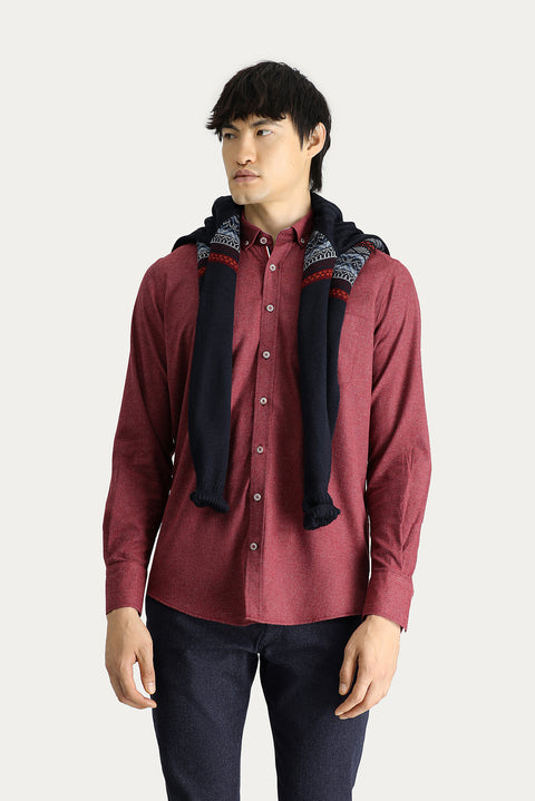 Light Burgundy Long Sleeve Regular Fit Lumberjack Cotton Button-Down Shirt