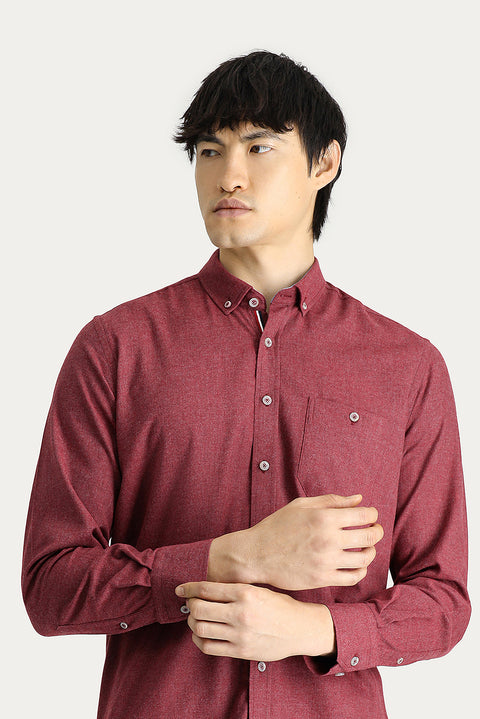 Light Burgundy Long Sleeve Regular Fit Lumberjack Cotton Button-Down Shirt
