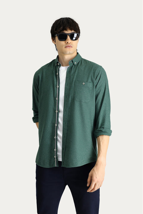 Forest Green Long Sleeve Regular Fit Lumberjack Cotton Button-Down Collar Shirt