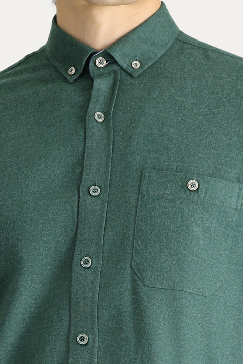 Forest Green Long Sleeve Regular Fit Lumberjack Cotton Button-Down Collar Shirt