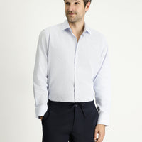 Dark Blue Long-Sleeve Classic Patterned Cotton Shirt
