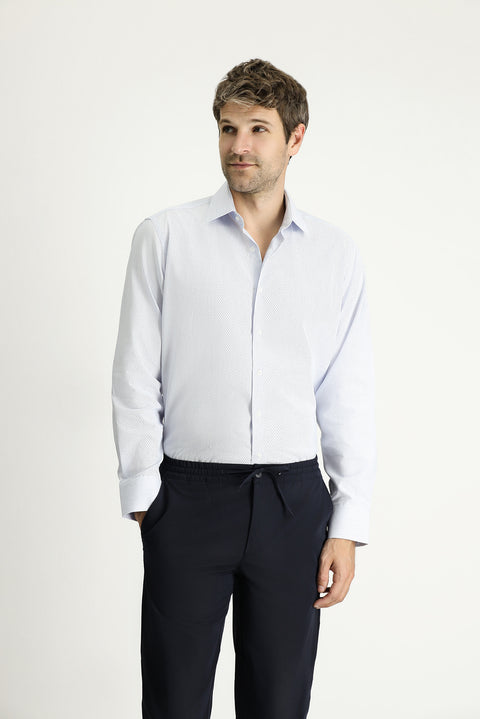 Dark Blue Long-Sleeve Classic Patterned Cotton Shirt