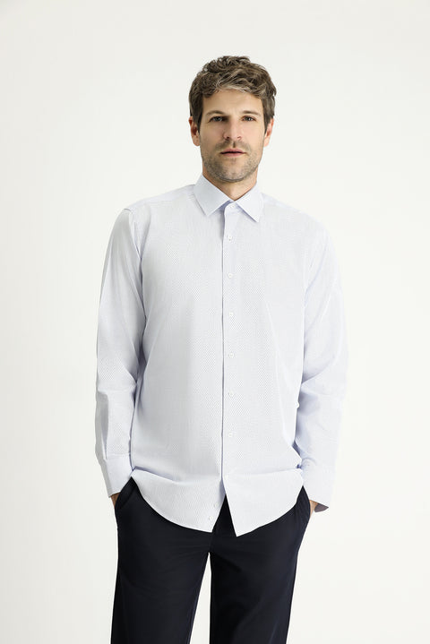 Dark Blue Long-Sleeve Classic Patterned Cotton Shirt