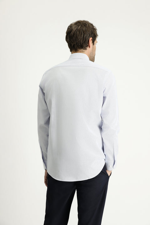 Dark Blue Long-Sleeve Classic Patterned Cotton Shirt