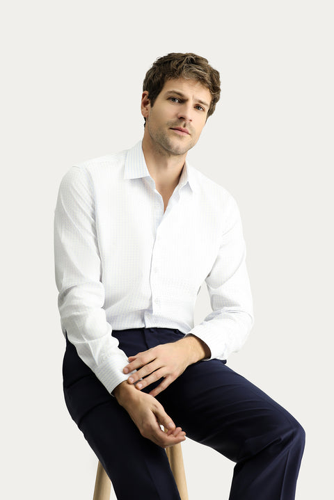 Light Blue Long-Sleeve Classic Patterned Cotton Shirt