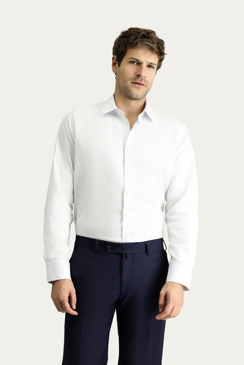 Light Blue Long-Sleeve Classic Patterned Cotton Shirt