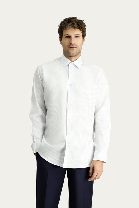 Light Blue Long-Sleeve Classic Patterned Cotton Shirt