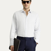 Blue Long-Sleeve Classic Patterned Cotton Shirt