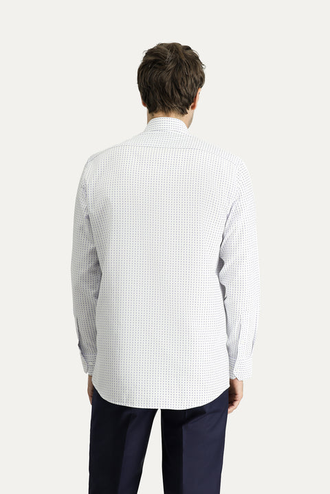 Blue Long-Sleeve Classic Patterned Cotton Shirt