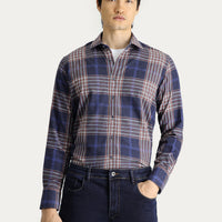 Dark Navy Long Sleeve Regular Fit Plaid Lumberjack Sport Cotton Shirt