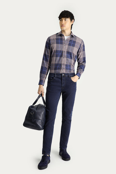 Dark Navy Long Sleeve Regular Fit Plaid Lumberjack Sport Cotton Shirt