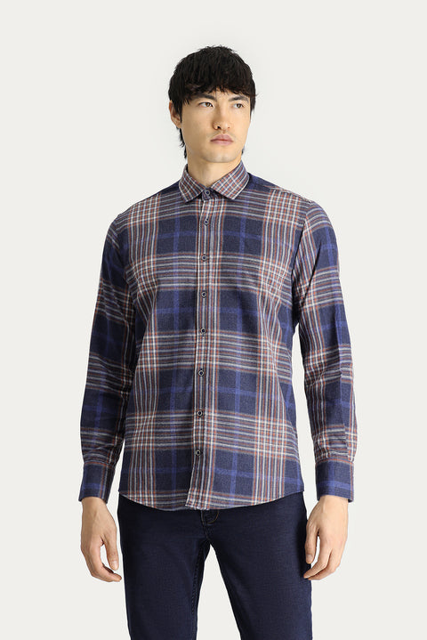 Dark Navy Long Sleeve Regular Fit Plaid Lumberjack Sport Cotton Shirt
