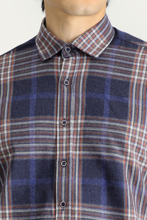 Dark Navy Long Sleeve Regular Fit Plaid Lumberjack Sport Cotton Shirt