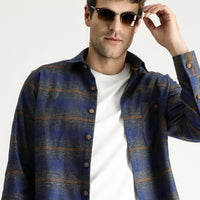 Dark Blue Long Sleeve Regular Fit Lumberjack Plaid Cotton Shirt